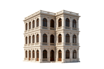 Three-story classic building with arched windows and ornate design