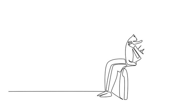 Animation of a continuous line drawing vector of a woman sitting on a chair while hugging her cat, designed for National Hug Your Cat Day, symbolizing companionship, comfort. Full length motion