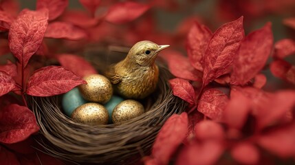 Obraz premium Golden bird nest eggs