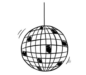 Disco ball vector doodle illustration. Whimsical hand drawn mirror ball isolated on white background