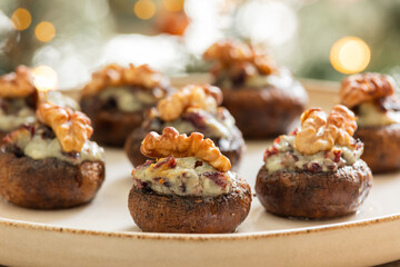 Festive Stuffed Mushrooms with Blue Cheese and Dried Cranberries – Holiday Appetizer