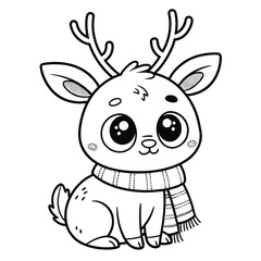 Obraz premium Cute Baby Reindeer With Scarf Line Art