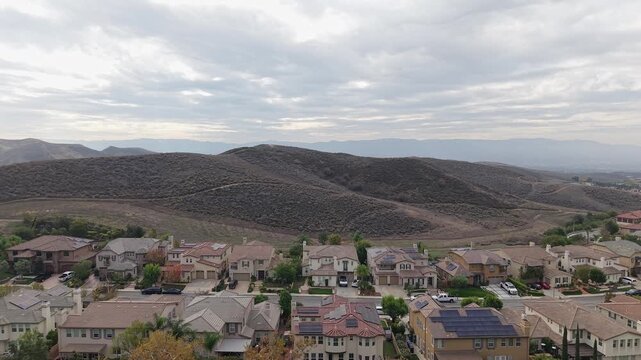 From above, Simi Valley unfolds as a blend of residential clusters, winding roads, and distinctive hills shaping the region.