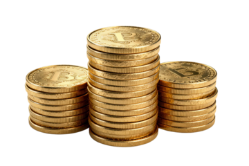 Stack of golden Bitcoin coins representing digital currency