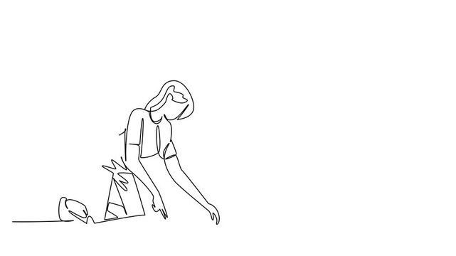Animation of single line drawing of a woman checking the airway of a patient on the ground, representing health for National CPR and AED Awareness to promote emergency life-saving. Full length motion - Powered by Adobe