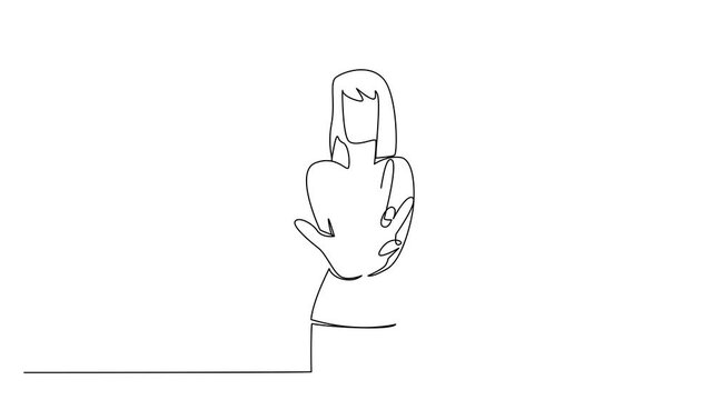 Animated self drawing of one line drawing of a woman performing CPR chest compressions, showing health for National CPR and AED Awareness to emphasize of emergency training. Full length animation