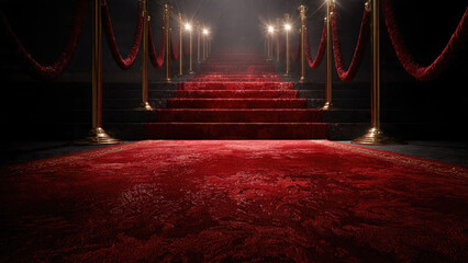 Red Carpet on Stairs with Ropes