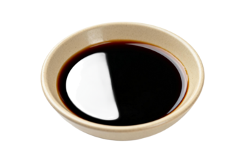 Small bowl filled with dark soy sauce for cooking and seasoning
