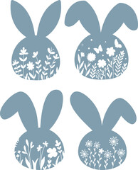 Floral Bunny Head SVG DXF, Laser Cut Files Glowforge Silhouette Cricut, Easter Cottage core Farmhouse Wildflower Leaf Plant Nature Clipart