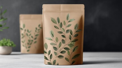 Beige leaf design pouches