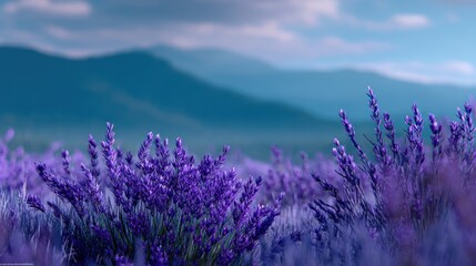 Obraz premium Lavender field mountain view