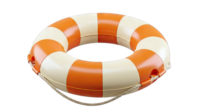 Orange and White Lifebuoy Ring with Rope and Transparent Background for Safety and Rescue - Powered by Adobe