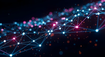 Abstract Digital Network Connections in Cyberspace with Glowing Nodes and Lines