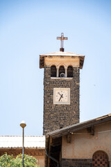 Clock tower on a Christian church in Asmara, Eritrea