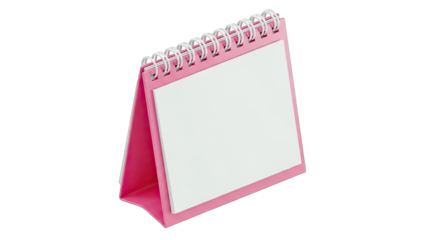 Pink Desk Calendar with White Blank Pages and Spiral Binding on a Transparent Background Ideal for Planning and Organization