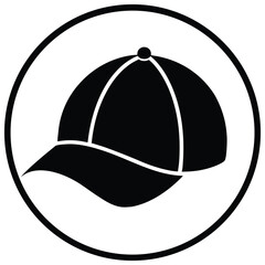 Black Baseball Cap Silhouette Icon in Circle