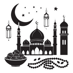 Black Eid al-Fitr  Ramadan Silhouette Vector, High Quality Illustration on White Background