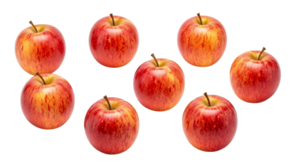 Seven Red Yellow Apples Arranged On Red Striped Background fruit food