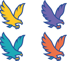 Colorful eagle illustration set featuring stylized flying birds, bold graphic shapes, modern logo elements perfect for branding, mascots, nature and wildlife designs
