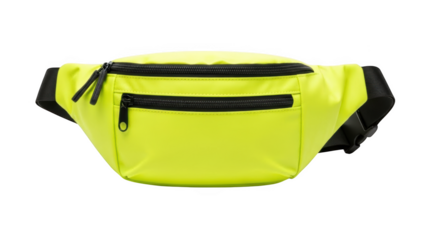 Bright Neon Yellow Fanny Pack with Black Zippers on Black Background strap