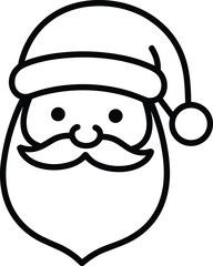 Minimalist Santa Claus line drawing illustration featuring simple outline style, Christmas icon design perfect for holiday decorations, cards, coloring pages
