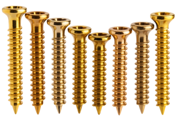 Collection of metal screws of various sizes and colors isolated on white background