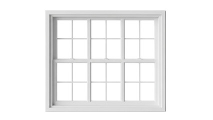 White grid window frame with black panes isolated on white background image