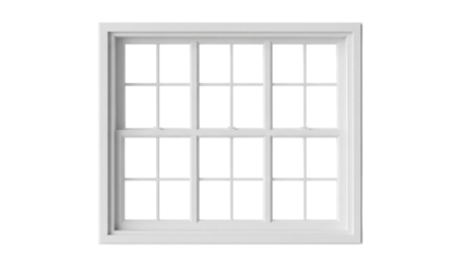 White grid window frame with black panes isolated on white background image