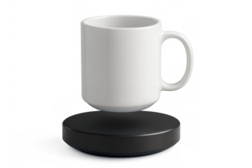 White mug floating using magnetic levitation technology