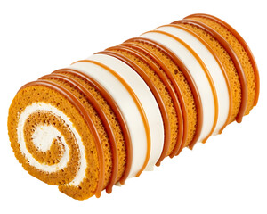 Delicious Caramel roll cake with cream filling isolated on a transparent background