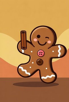 Festive Animated Gingerbread Men with Cinnamon Sticks Dance in Holiday Celebration, Seamless Looping
