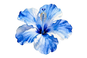 Vibrant Blue Hibiscus Flower in Watercolor Style