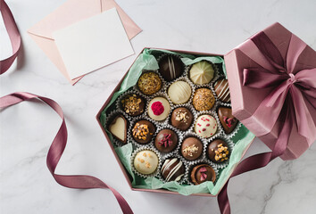 スモーキーカラーの色合いのトリュフチョコのギフトボックス