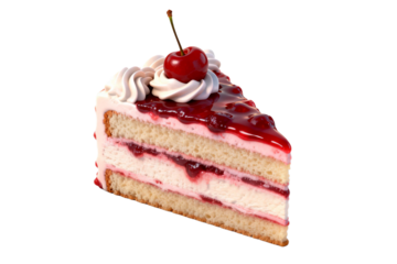 Delicious slice of cake with cherry on top