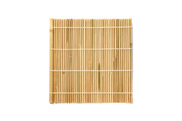 Bamboo mat used for making sushi isolated on white background