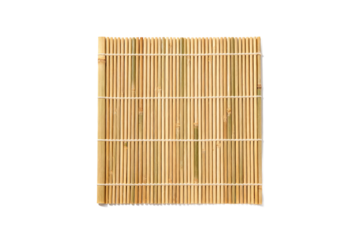 Bamboo mat used for making sushi isolated on white background