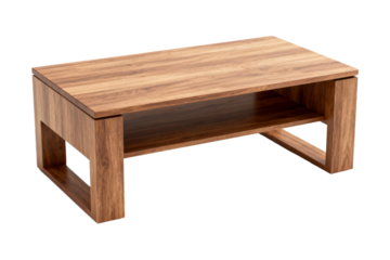 Modern wooden coffee table with open lower shelf for living room