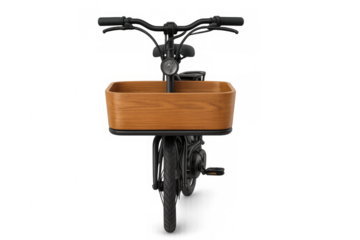 Electric bicycle with wooden basket offering eco transportation