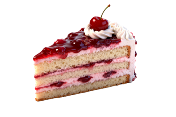 A delicious slice of cake with cherry on top