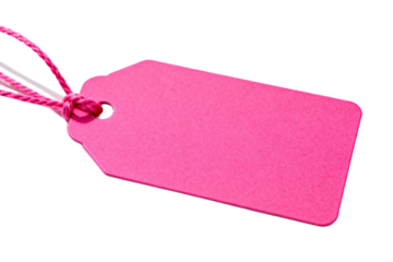 Pink tag with string for labeling or tagging items