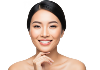 Beautiful asian woman smiling isolated on transparent background
