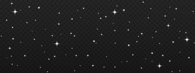Starry night overlay on a transparent background with glittering white particles and glowing stars