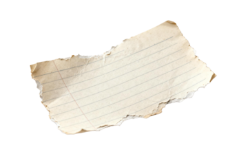 Ripped piece of lined paper with visible creases and lines