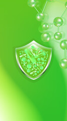 Probiotic and Hyaluronic acid skin solutions ad, green collagen, and vitamin serum drops with cosmetic advertising background ready to use illustration vector.