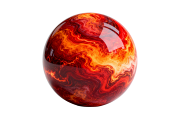 Vibrant red and orange swirling sphere with fluid like patterns