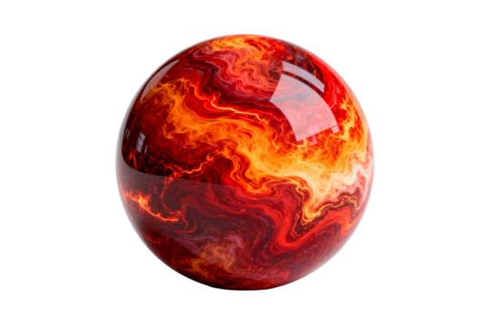Vibrant red and orange swirling sphere with fluid like patterns - Powered by Adobe