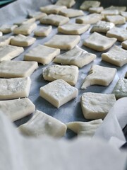 Raw Dough Squares on Baking Tray