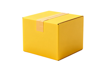 A bright yellow cardboard box with adhesive tape on it