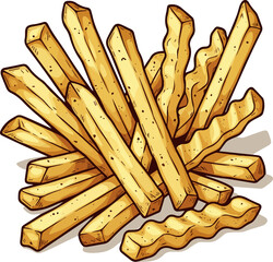 Create a kinds of deferent realistic Golden crispy french fries are piled high, isolated for a clear view vector art with white background..