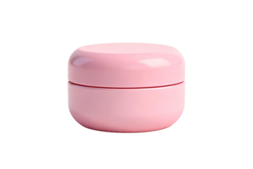 A pink round cosmetic container for skincare product